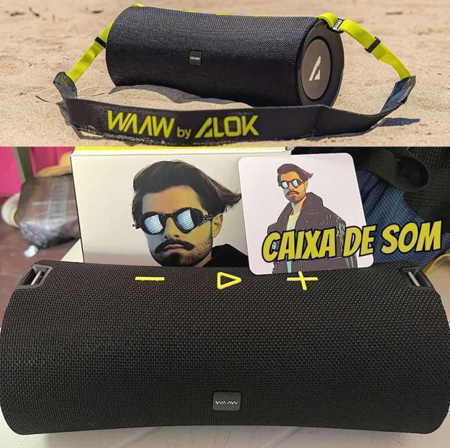 Caixa de Som Bluetooth WAAW by Alok BOOM 100SB Grande e Portátil com Alça e à Prova d'Água IPX7 40W 20 horas de reprodução