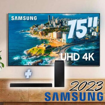Combo Samsung Smart TV 75" UHD 4K 75CU7700 + Soundbar Samsung HW-Q600C