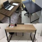 Compace - Mesa para Escritório Office Estilo Industrial 1,20m, Kuadra, Carvalho Dark/Est.Preta