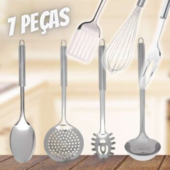 Conjunto Utensílio Cozinha Em Aço Inox Kit 7 Peças - Prata