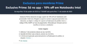 Cupom de 10% em Notebooks Intel