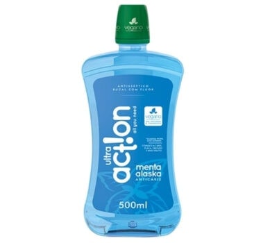 Enxaguante Bucal Menta Alaska, sem Triclosan, sem Parabeno, Previne Contra a Cárie, Hálito Saudável, Produto Vegano, Ultra Action, 500 Ml