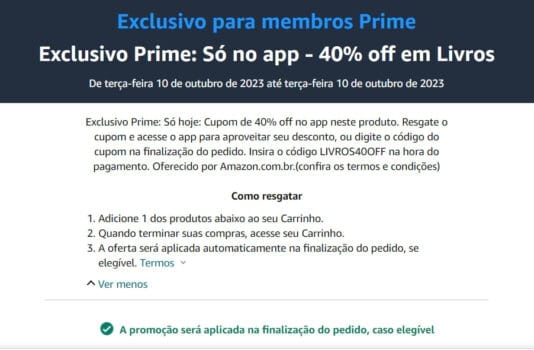 Exclusivo Prime: Só no app - 40% off em Livros