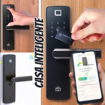 Fechadura Digital Smart Fechadura Wi-Fi de Embutir Positivo Casa Inteligente, Abertura por Senha, Biometria, Tag, Chave e Aplicativo, Preta com Maçaneta