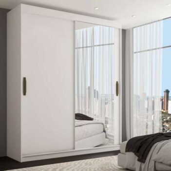 Guarda-Roupa Solteiro Istambul 2 Portas 2 Gavetas com Espelho Branco - Panorama Móveis