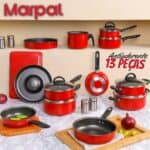 Jogo de Panelas Antiaderente com Tampas de Vidro Vermelho 13 Peças Marpal