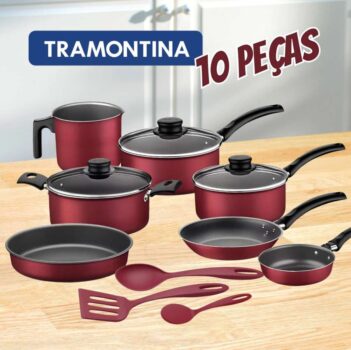 Jogo de Panelas Tramontina Turim Antiaderente Vermelha - 10 Peças