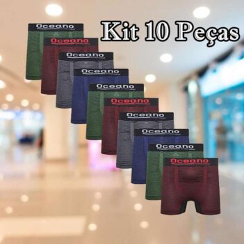 Kit 10 Cueca Boxer Microfibra Box Sortida Ocean
