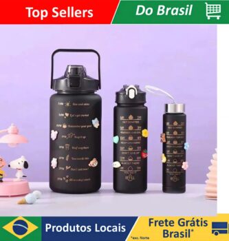 KIT 3 Garrafas De Água Motivacional 2000ML+800ml +280ml