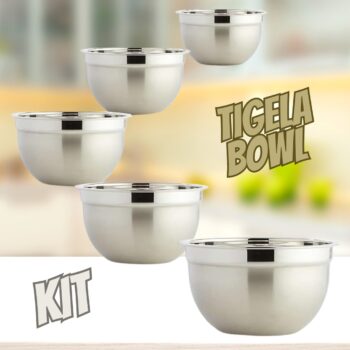 Kit 5 Tigela Bowl Aço Inox 30, 28, 26, 22 e 18cm Profissional Fundo Multiuso KeHome