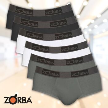 Kit com 06 Cuecas Slip Zorba Comfort 674 Preto/Branco/Chumbo – P Sortido