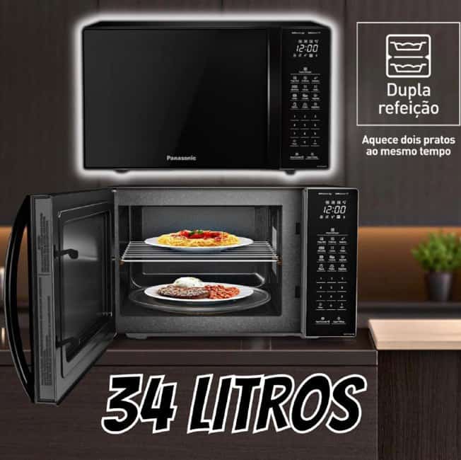 Micro-ondas NN-ST66NBRU 34L Black Glass Potência de 900W Cor Preto Panasonic 110V