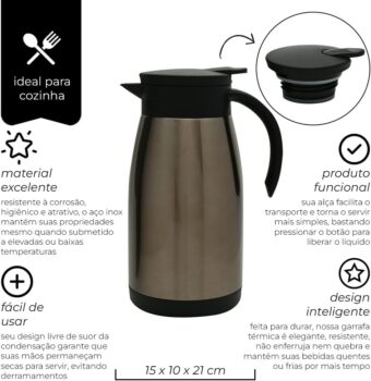 Mimo Style Garrafa Térmica Inox Bronze, Parede Dupla e à Prova de Vazamento, Com Capacidade Para 1 Litro