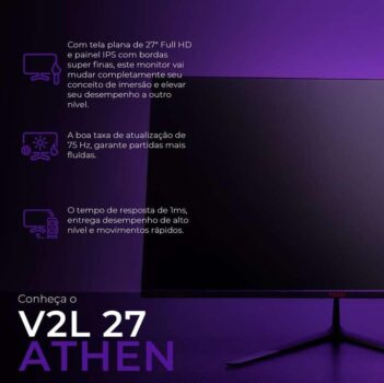 Monitor Gamer Pichau Athen V2L 27, 27 Pol., IPS, FHD, 1ms, 75Hz, FreeSync, VGA/HDMI, PG-ATHV2L27-BL01