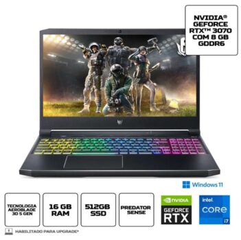 Notebook Gamer Predator Helios 300 PH315-54-70LH i7 11ª Windows 11 Home 16GB 512GB SSD RTX 3070 15,6