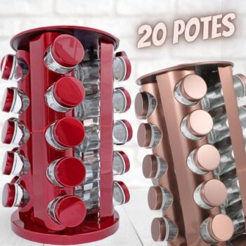 Porta Temperos Condimentos Inox 20 Potes Com base Giratória (Rose)
