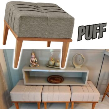 Puff em Linho Quadrado Valentin Agarb Decor