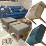 Puff em Linho Quadrado Yarin Agarb Decor Cor:Linho Bege