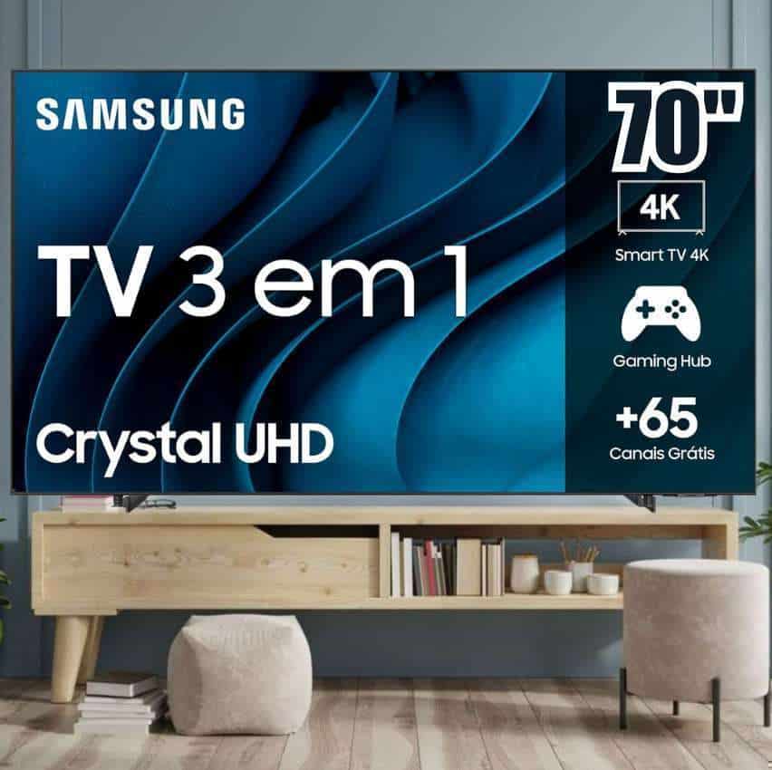 Samsung Smart TV Crystal 70" 4K UHD CU8000 - Painel Dynamic Crystal Color, Samsung Gaming Hub, Design AirSlim, Tela sem limites, Alexa built in