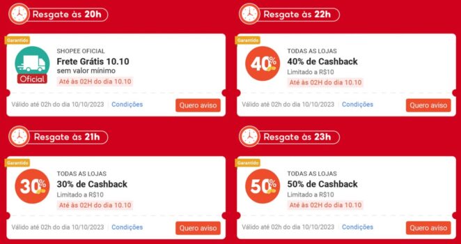 Shopee 10.10 - Cupons para resgatar