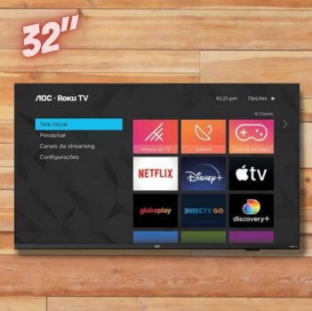 Smart TV 32" AOC HD 32S5135/78G Roku TV, Dolby Digital, Comando de Voz, 60 Hz, Processador Quad Core