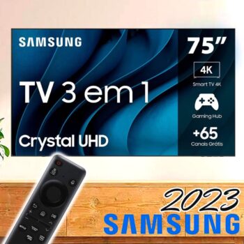 Smart TV 75" Crystal 4K Samsung CU8000, Dynamic Crystal Color, Gaming Hub, Design AirSlim, Tela sem limites, Alexa built in, Controle Remoto Único