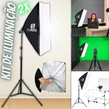 SOU FOTO Kit de Iluminação Softbox Duplo Para Estúdios Fotografia e Video | 2x Softboxes 50x70cm, 2x Tripés de 2m e Bolsa Transporte | Modelo Doppio