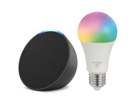 Echo Pop Amazon com Alexa, Smart Speaker + Lâmpada Smarteck 12W