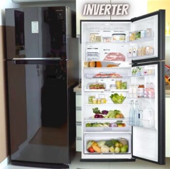 Geladeira Samsung Evolution RT46 com POWERvolt Inverter Duplex 460L Black Inox Look Preto 460 l bivolt