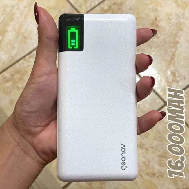 Geonav Carregador Portátil Universal 16.000mAh, 2 portas USB + 1 porta USB-C, Led Indicador de bateria, PB16KWT, Branco