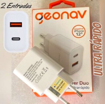 Geonav Carregador Universal Ultra Rápido Duo, 1 X USB-C Power Delivery 20W, 1 X USB Quick Charge 18W, CH20PDQC