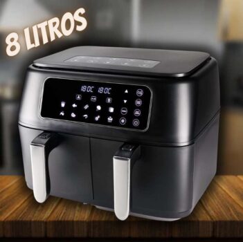 Hamilton Beach Fritadeira Duas Cestas Air Fryer 8L 12 receitas pré-sugeridas desligamento automático 1700W ASWE-006 preta 220v
