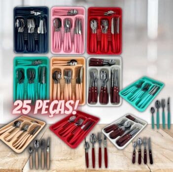 Jogo de Talheres Inox 25 Peças com Porta Talheres Fratelli Linha Caprese