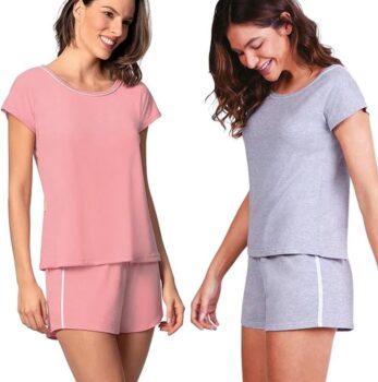 Kit 02 Conjuntos de Pijamas Lupo Short Doll Clássico Algodão Feminino Adulto