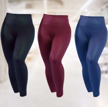 Kit 3 Legging Cirre Cintura Alta Brilho Molhado Imita Couro Lycra