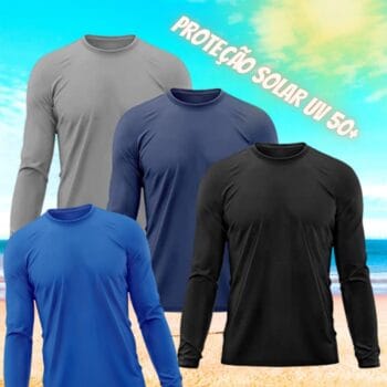 Kit 4 Camisetas Masculina Térmica Proteção Solar UV 50+ Praia Treino Academia Tshirt Praia Esporte Dry Fit Manga Longa