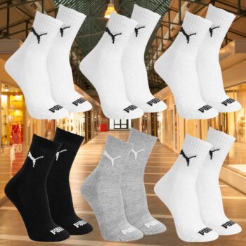 Kit 6 Pares Meia Puma Esportiva Cano Médio Algodão Atoalhada Everyday Adulto Feminino