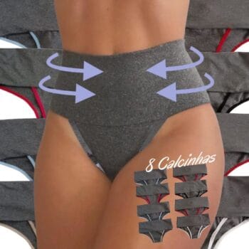 Kit 8 Calcinha Modeladora Cós Alto - Compressão para Barriga Cintura Alta, Sem Costura, Forro 100% Algodão -VIÉRE