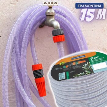 Mangueira Flex Para Jardim, 15 M, Com Engates Rosqueados E Esguicho