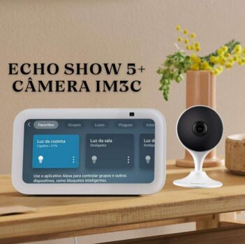 Novo Echo Show 5 (3ª geração - 2023) | Smart display com graves mais potentes e som mais nítido | Cor Branca + Câmera IM3c Intelbras