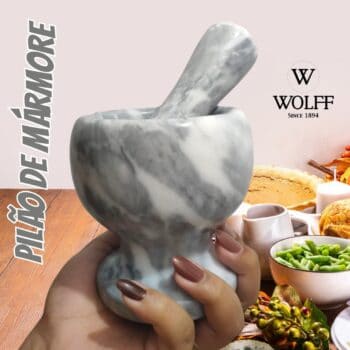 Pilão de Mármore com Socador Cinza 11cm x 11cm - Wolff