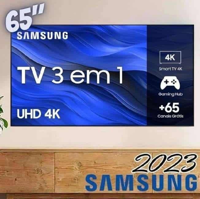 Smart TV 65" UHD 4K Samsung 65CU7700, Processador Crystal 4K, Samsung Gaming Hub, Visual Livre de Cabos, Tela sem limites, Alexa built in