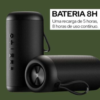 WB Caixa de Som Bluetooth Knud portátil com 10W de potência, 8 Horas de Bateria, Proteção IPX6 resistente à agua, Som Surround 360°, conexão TWS entre outras caixas, entrada P2, com alça de segurança