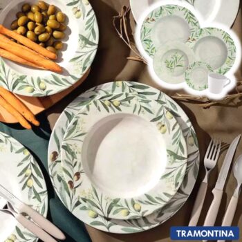 Aparelho de Jantar e Chá 20 Peças Tramontina - Porcelana Verde Redondo Oliva