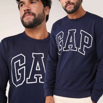 Blusa de Moletom Flanelada Fechada GAP Logo Azul-Marinho