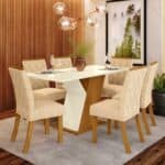 Conjunto Sala de Jantar Mesa 160 Cm Tampo MDF 6 Cadeiras Lupita Casa 812