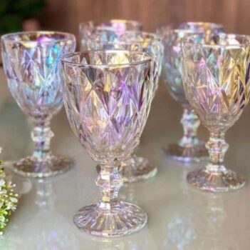 Jogo 6 Taças Diamante Rainbow Furta Cor Vinho Vidro Água 300ml - Class Home
