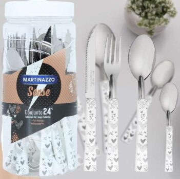 Jogo de Talheres 24 Peças Faqueiro Inox Sense Martinazzo - Branco Love