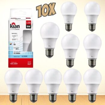 Kit 10 Lampadas Led Bulbo A60 9w 6.500k Branca Fria Bivolt Kian