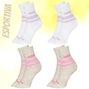 Kit 4 Pares Meia Puma Cano Médio Esportiva Feminina Adulto